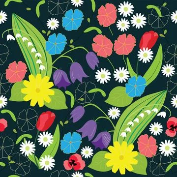 Seamless floral pattern with beautiful different flowers Stock Illustration