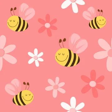Seamless floral pattern with bee and small flowers stock illustration Stock Illustration