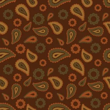 Seamless floral pattern with beige and brown plants, flowers and leaves on br Stock Illustration