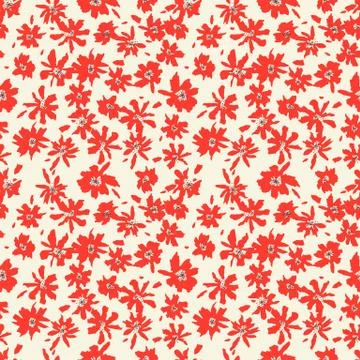 Seamless floral pattern on beige background. Flowers print of fabric. Stock Illustration