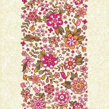 Seamless floral pattern with a bird and flowers. Stock Illustration