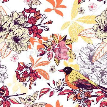 Seamless Floral Pattern With Bird