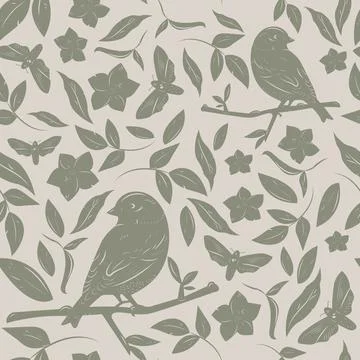 Seamless floral pattern with birds Illustrazione stock