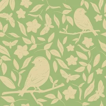 Seamless floral pattern with birds Stock Illustration