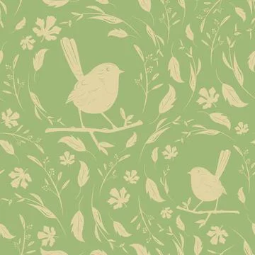 Seamless floral pattern with birds Stock Illustration