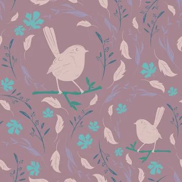 Seamless floral pattern with birds Stock Illustration