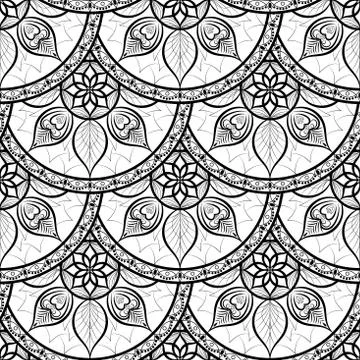 Seamless floral pattern. Black and white. Coloring book. Stock Illustration
