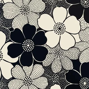 Seamless Floral Pattern Black and White Botanical Design. Stock Illustration