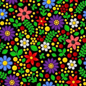 Seamless Floral Pattern on Black Background. Vector Stock Illustration