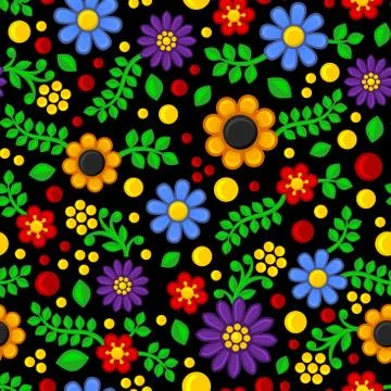 Seamless Floral Pattern on Black Background. Vector Stock Illustration
