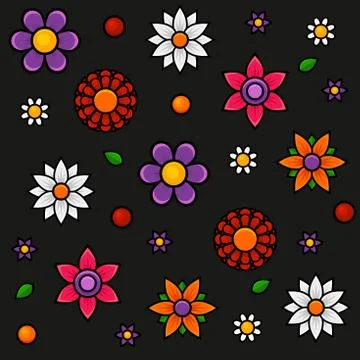 Seamless Floral Pattern on Black Background. Vector Stock Illustration