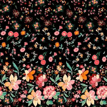 Seamless floral pattern on black  background. Stock Illustration