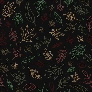 Seamless Floral Pattern on Black Background. Vector Illustrazione stock