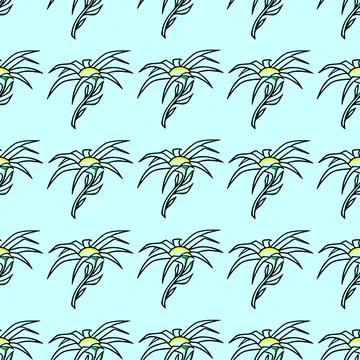Seamless floral pattern of black contour flowers on a green background Stock Illustration