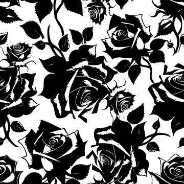 Seamless floral pattern of black roses on a white background, texture, design Illustrazione stock