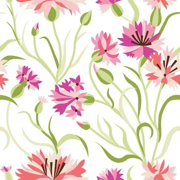 Seamless Floral Pattern with Blue Corn Flowers Stock Illustration
