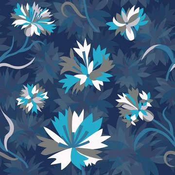 Seamless Floral Pattern with Blue Corn Flowers Illustrazione stock