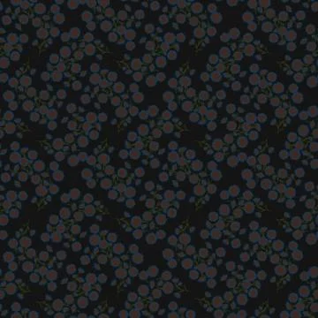 Seamless floral pattern with blue petals and reddish centers on black background Stock Illustration