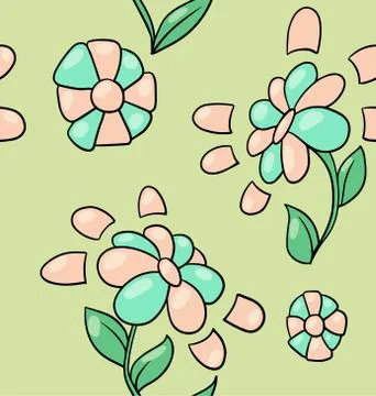 Seamless floral pattern in blue pink green Stock Illustration