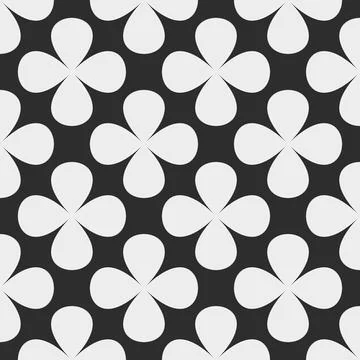 Seamless floral pattern with bold white clover shapes and rounded petals on.. Illustrazione stock