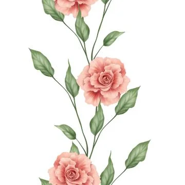 Seamless floral pattern. Border of roses isolated on white Illustrazione stock