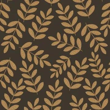 Seamless floral pattern with branches with hand drawn leaves on a brown backg Stock Illustration