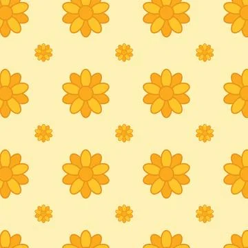 Seamless floral pattern with bright yellow and orange flowers on a soft pas.. Stock Illustration