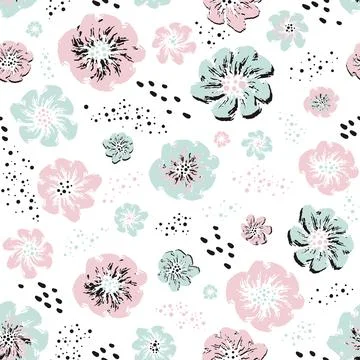 Seamless floral pattern in brush style. Creative floral polka dot texture. Great Stock Illustration