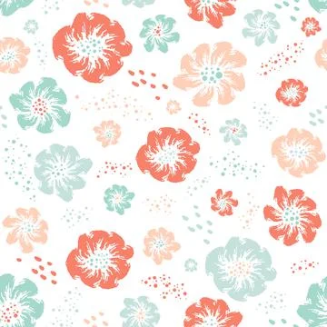 Seamless floral pattern in brush style. Creative floral polka dot texture. Great Stock Illustration