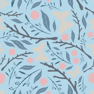 Seamless floral pattern with butterfly Stock Illustration