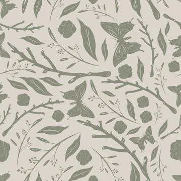 Seamless floral pattern with butterfly Stock Illustration