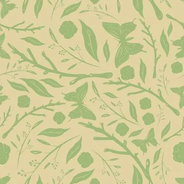 Seamless floral pattern with butterfly Stock Illustration