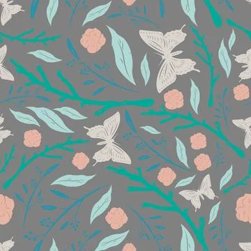 Seamless floral pattern with butterfly Illustrazione stock