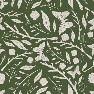Seamless floral pattern with butterfly Stock Illustration
