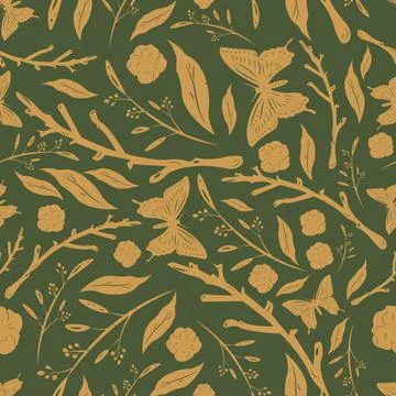 Seamless floral pattern with butterfly Stock Illustration
