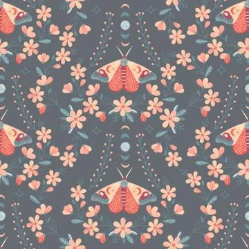Seamless Floral Pattern with butterfly in vector Stock Illustration