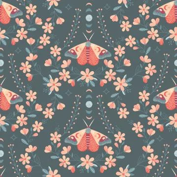 Seamless Floral Pattern with butterfly in vector Stock Illustration