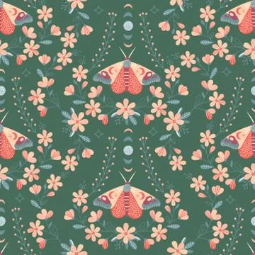 Seamless Floral Pattern with butterfly in vector Stock Illustration