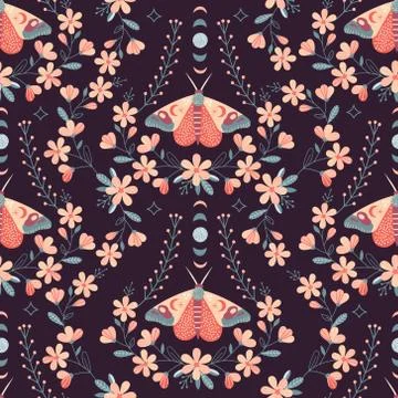 Seamless Floral Pattern with butterfly in vector Stock Illustration