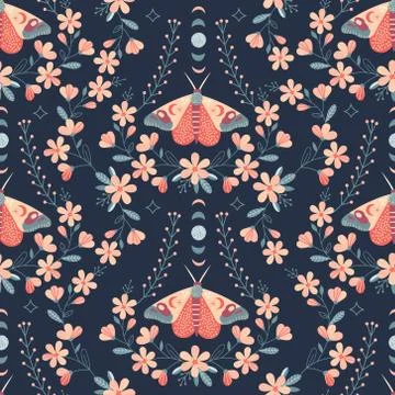 Seamless Floral Pattern with butterfly in vector Illustrazione stock