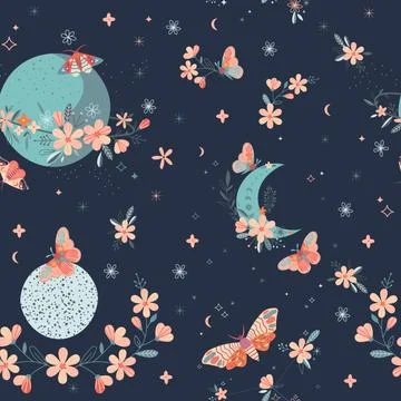 Seamless Floral Pattern with butterfly in vector Illustrazione stock