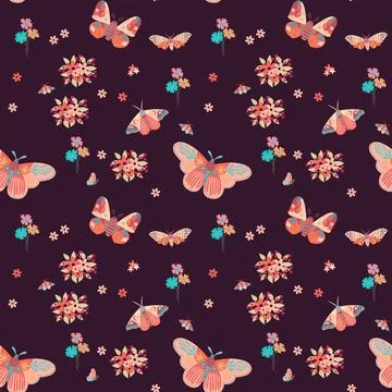 Seamless Floral Pattern with butterfly in vector Stock Illustration