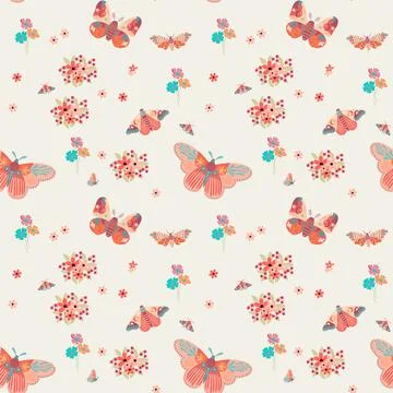 Seamless Floral Pattern with butterfly in vector Illustrazione stock
