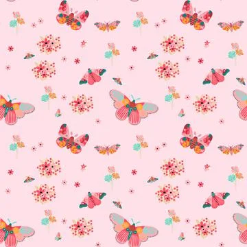 Seamless Floral Pattern with butterfly in vector Illustrazione stock