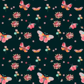Seamless Floral Pattern with butterfly in vector Illustrazione stock