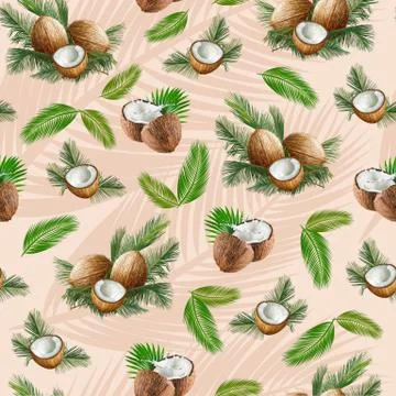 Seamless floral pattern with coconut and palm leaves. - Illustration Stock Illustration