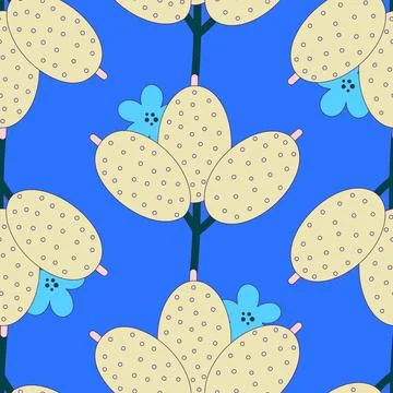 Seamless floral pattern of colorful abstract flowers with black stroke. Flat  Stock Illustration