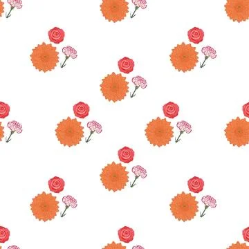 Seamless floral pattern with colorful hand drawn flowers on white background. Illustrazione stock