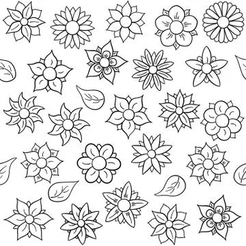 Seamless floral pattern for coloring Illustrazione stock