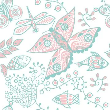 Seamless floral pattern. copy square to the side and you'll get seamlessly ti Stock Illustration